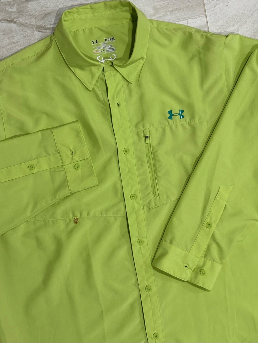 Under Armour Lime Green Performance Button-Down Fishing Shirt